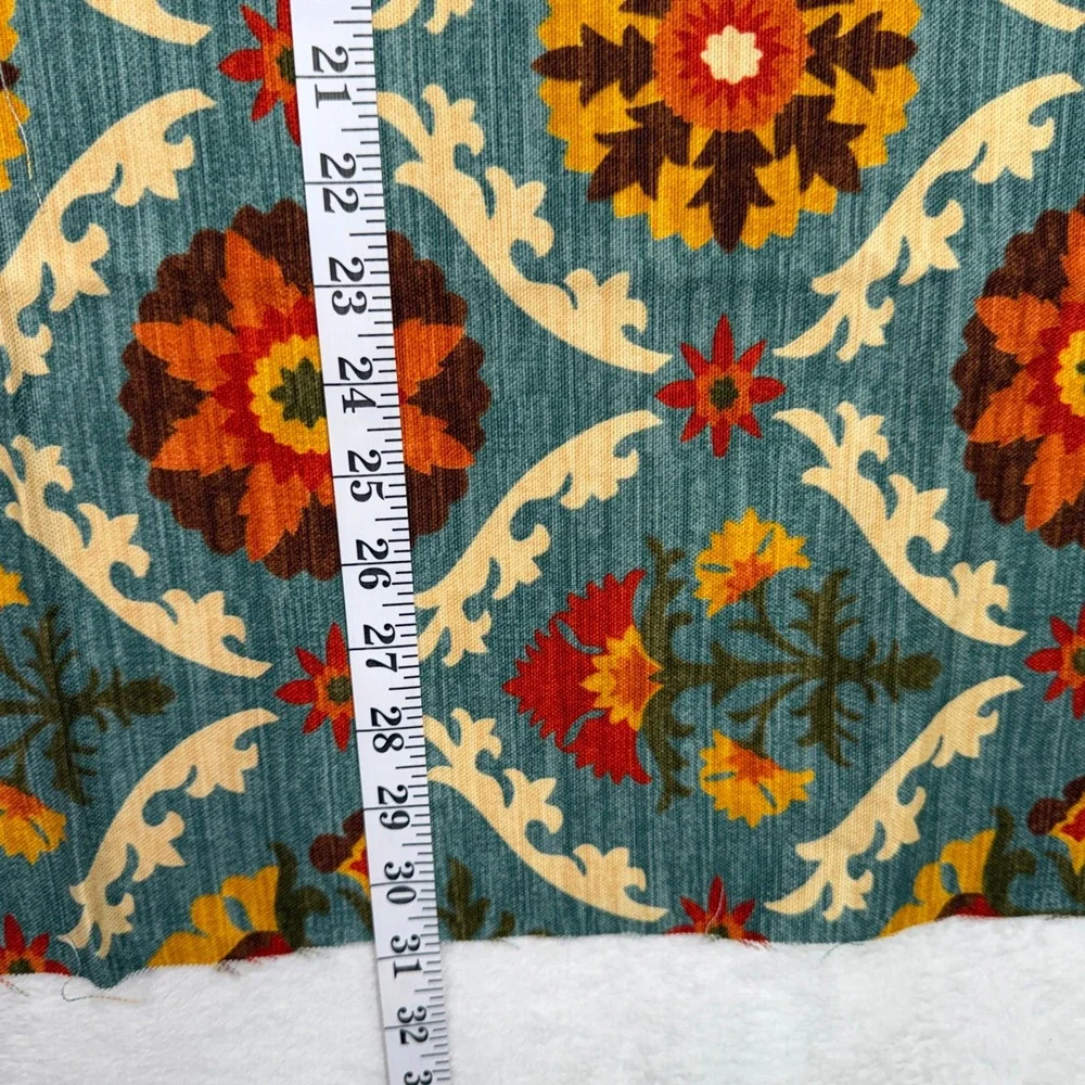 Waverly Mayan Medallion Upholstery Fabric Remnant Floral Teal Orange Red 1.5 Yd